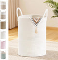 Tall Laundry Basket with Handles, 58L Portable Dirty Clothes Hamper, Boho Cotton Rope Storage Bin for Blankets Kids Toys Gifts, Decorative Organizer for Baby Nursery Bedroom Bathroom, White