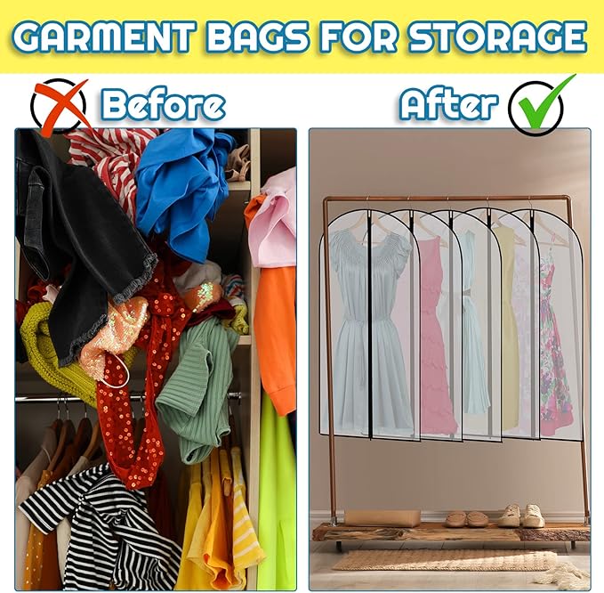 Amylove 40 Pcs 24 x 40 Inch Garment Bags for Hanging Clothes, Dress, Gown, Coat & Suit Storage Bags with Zipper - Dustproof Cover for Closet Clothes Storage Travel (White Black)