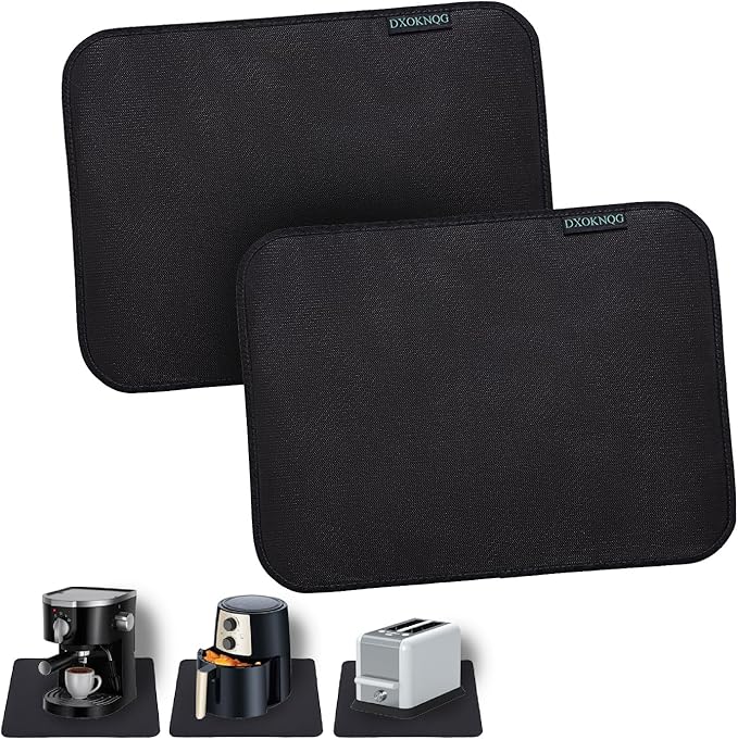 Heat Resistant Appliance Mat, Black, Non-Slip Kitchen Counter Protector, Large Size for Coffee Maker, Blender, Air Fryer (2, 16 * 20)