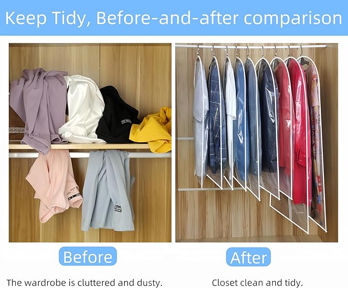 All Clear Garment Bags for Hanging Clothes,59" Dustproof Suit Bag for Closet Storage,Transparent Plastic Garment Clothes Protectors Suit Cover Bags with Zipper for Dress (5 Pack - 59")