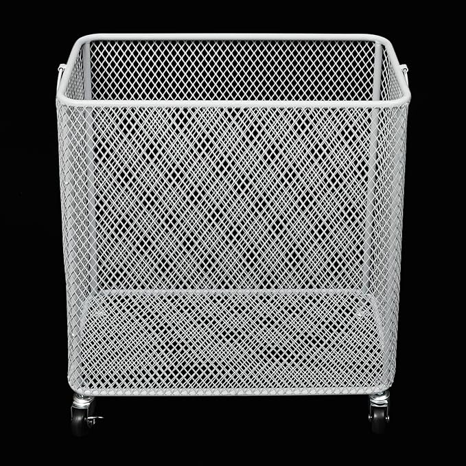 Rolling Laundry Basket Cart, Metal Laundry Hamper with Wheels, Laundry Organizer Basket Cart, Clothes Storage Organizer Hamper for Living Room,Bathroom,Closet (White, Rectangular)