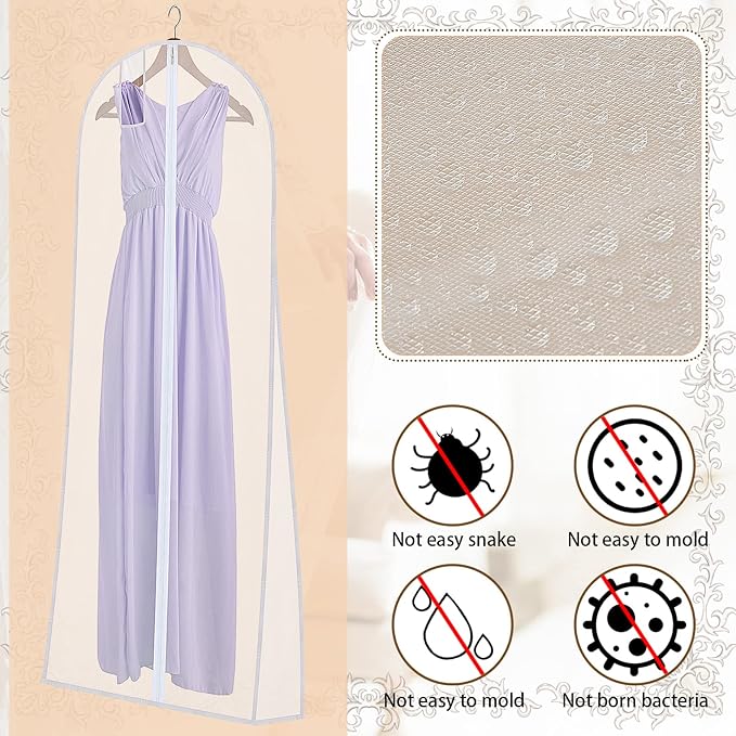 Fabbay 4 Pcs 72'' Wedding Dress Garment Bag Large Bridal Wedding Gown Dress Storage Bag Protective Breathable Hanging Clothes Cover Anti Dust for Prom, Evening Gowns, XV Dresses