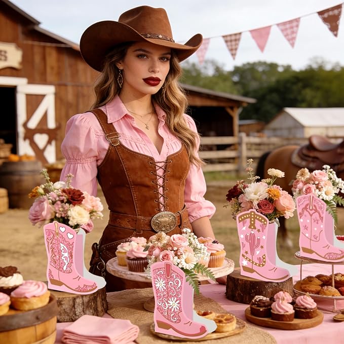 JeVenis 12 PCS Western Cowgirl Boots Flower Boxes Centerpiece Boot Shape Gift Boxes Party Decoration Vase Pink Centerpieces Boot Rodeo Birthday Baby Shower Wedding Supplies