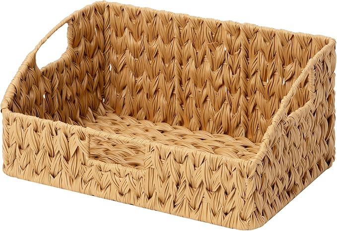 GRANNY SAYS Wicker Storage Basket for Shelves, Large Wicker Basket with Handles, Trapezoid Woven Baskets for Storage, Decorative Baskets for Home Decor, Natural
