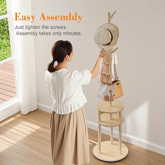 VECELO Coat Rack Freestanding, Entryway Hanger Stand, Umbrella Holder