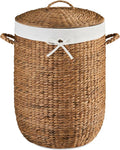Best Choice Products Round Laundry Hamper w/Lid, Handwoven Laundry Basket, Built-in Handles & Removable Liner for Clothes, Towels, Blanket & Storage Organization - Chestnut