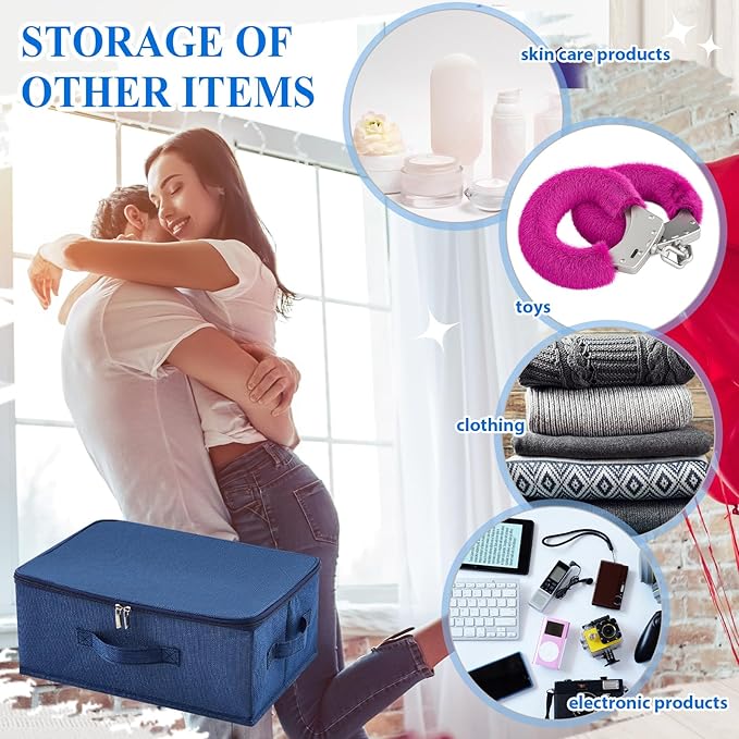 Discreet Lockable Toy Bag Storage Organizer Toy Bag Storage Bins Case with Zipper Lid for Women and Men Clothes Container(Dark Blue,15 x 10 x 6.3 Inch)
