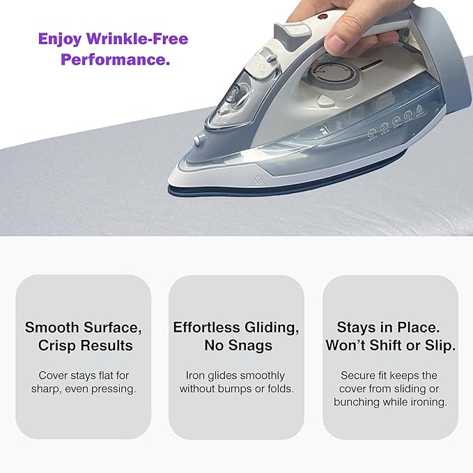 Ironing Board Cover and Pad 18x49 Large, Extra Thick Natural Cotton, Silicone Coated, Scorch Resistant, Elastic Edge with Hook Loop Strap, Wide Iron Board Padding, Heatproof Silver