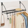 Tajsoon Over The Door Hanger with Storage Rack and 6 Hooks, Over The Door Hanger for Clothes, Door Clothes Hanger for Bathroom, Bedroom, Living Room, Black