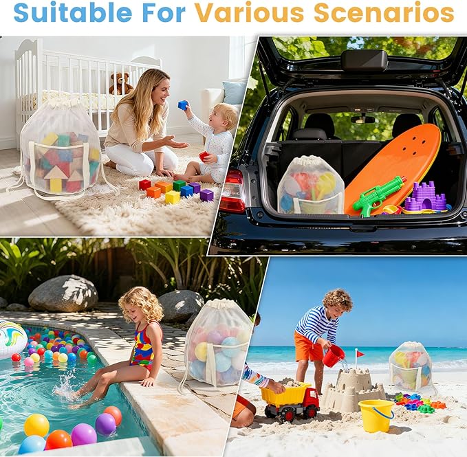 2 Pack Large Mesh Toy Storage Bags,Heavy Duty Mesh Bag with Drawstring, Durable & Breathable for Toys, Laundry, Pool & Beach Accessories, Home & Travel Organization