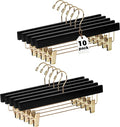 Quality Hangers Black Wooden Pants Hangers - 10-Pack Swivel Hook Cloth Hanger Set - Lotus Wood Skirt, Pant, Shorts and Slack Hangers with Adjustable Clip – Black Clothing Hanger (Gold Hook, 10)