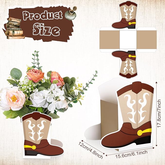 8 Set Western Cowboy Boots Flower Boxes Centerpiece Boot Shape Gift Boxes Western Party Decoration Vase Centerpieces for Table Rodeo Birthday Baby Shower Wedding Supplies(Brown)