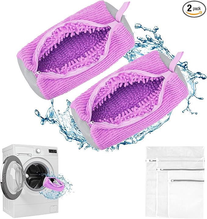 Shoe Washing Machine Bag - Shoe Laundry Bag for Washer and Dryer, Reusable 2 Pack, 360° Deep Cleaning, Self-Locking Zipper, Fits All Sneakers & Tennis Shoes - Purple