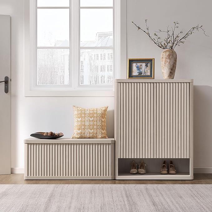 SICOTAS Storage Bench 80.4" Wide Shoe Bench with Lift Top Large Wooden Storage Chest Trunk Modern Blanket Chest with 4 Safety Hinges & Seating for Bedroom Entryway Living Room Hallway