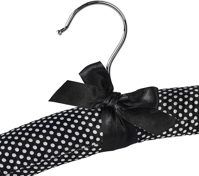 Satin Padded Sweater Hangers Polka Dot, Blouse Hanger with Thick & Soft Foam for Bridal Wedding Dress Lingerie, Smooth Silk Covered Shirt Hanger Without Shoulder Bump (5pcs)