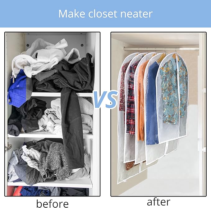 Clear Garment Bag Suit Bags for Closet Storage, Vinyl Garment Bags for Hanging Clothes, Coat Covers for Closet with Zipper and Plastic Garment Bags for Hanging Clothes - 24'' X 40''/12 Pack