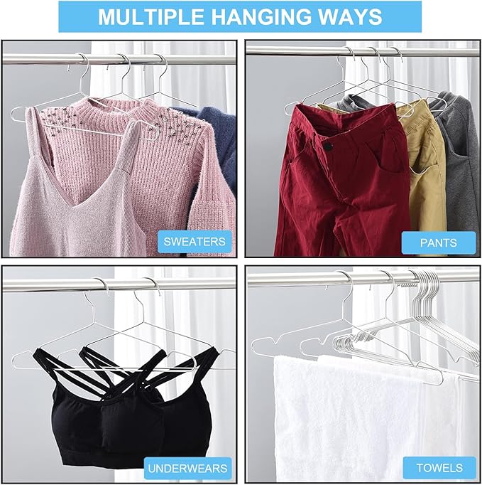 Coat Hangers 40 Pack Clothes Hangers, Seropy Metal Hanger Heavy Duty Wire Hangers with Non Slip Notch, Ultra Thin Stainless Steel Hanger Space Saving Clothing 16.5 Inch