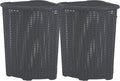 Plastic Corner Laundry Hamper with Lid, Curved Designed Laundry Basket, 2 Pack Triangle Grey Cloths Hamper Organizer with Cut-out Handles for Laundry Room Bedroom Bathroom, Wicker Design, 50 Liter