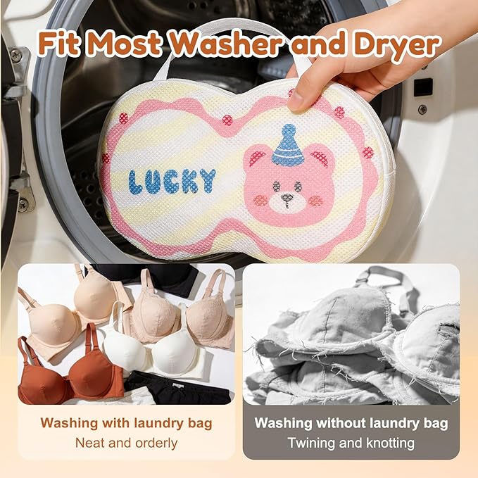 3 Pack Bra Washing Bags for Laundry, Silicone Bra Bags for Laundry With Zipper, Bear Pattern, Lingerie Bag, Anti Deformation Washing Bag(Fits A-C Cups)