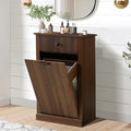 Modern Tilt Out Laundry Hamper Cabinet, Fluted Hidden Garbage Cabinet with Laundry Storage Basket, Wooden Trash Can Cabinets with Drawer (Brown, 13"D x 21"W x 36"H (Single))