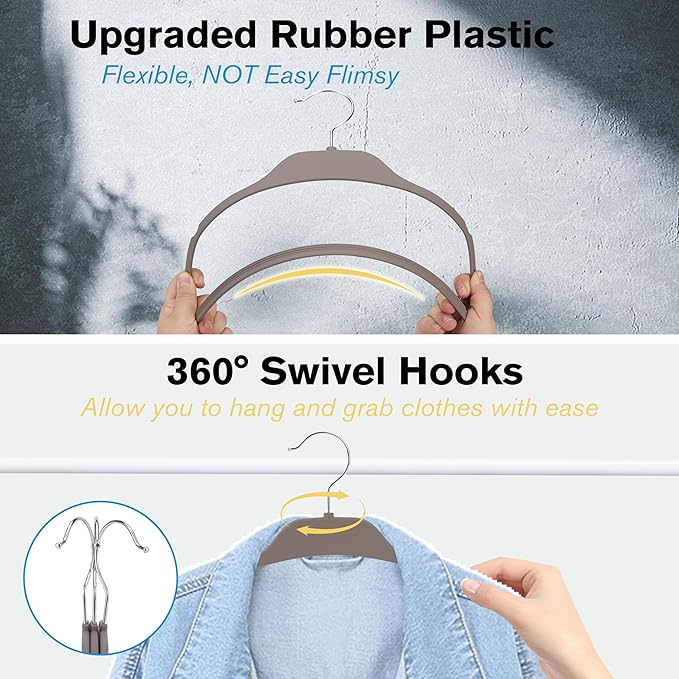 ELONG HOME Plastic Hangers for Clothes, Upgraded Rubber Non Slip Clothes Hangers, Non Velvet Durable Clothing Hangers, 15.7 Inches for Adults Clothes, Gray, 20 Pack