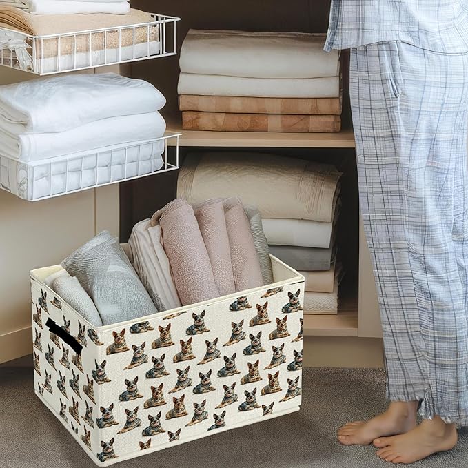 Australian Cattle Dog Gifts Storage Bins & Boxes with Handles, Australian Cattle Dog Foldable Basket for Organizing, Pet Lover Gifts Collapsible Storage Basket for Bedroom Bathroom Clothes Toys