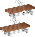 Quality Hangers Wooden Pants Hangers - 10-Pack Swivel Hook Cloth Hanger Set - Lotus Wood Skirt, Pant, Shorts and Slack Hangers with Adjustable Clip (Walnut - Chrome Hook, 10)