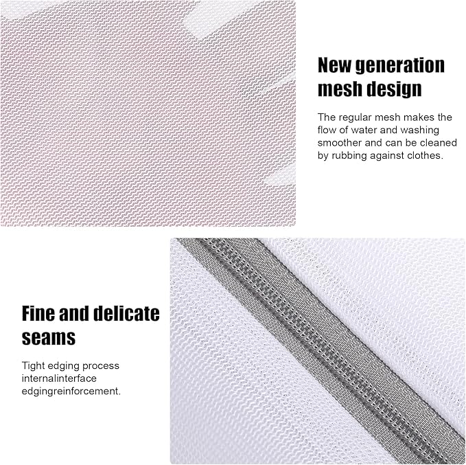 Mesh Laundry Bags for Delicates, Lingerie Wash Bags with Auto-Lock Zipper, 100% Polyester Fine Mesh, White Net, 2XL, 2L, 2S