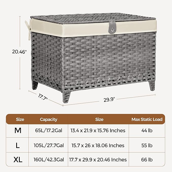 Wicker Storage Basket with Lid,Rattan Shelf Basket with Removable Liner Bag,160L Storage Bin,Storage Trunk with Heightened Feet,Storage Container for Wardrobe,Home Organizer