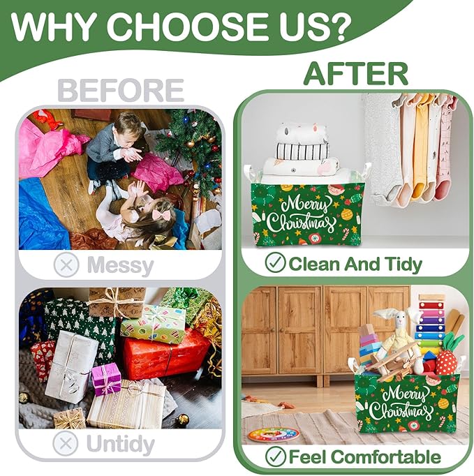 1 Pcs Merry Christmas Storage Basket, Santa Claus Storage Bins, Green Themed Foldable Storage Boxes, Christmas Boxes for Nursery Toy and Costume, Xmas Party Decoration Gifts