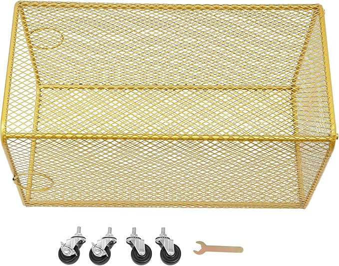 Rolling Laundry Basket Cart, Metal Laundry Hamper with Wheels, Laundry Organizer Basket Cart, Clothes Storage Organizer Hamper for Living Room,Bathroom,Closet (Gold, Square)