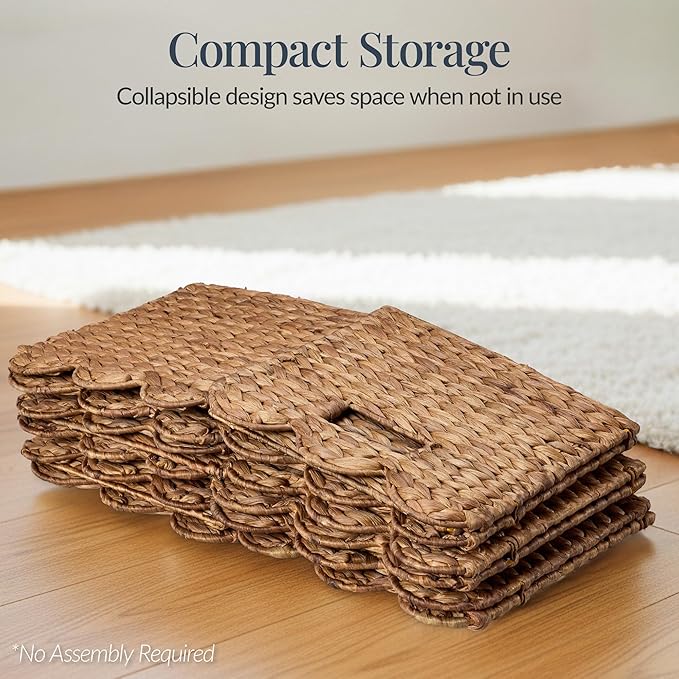 Best Choice Products 12 x 12in Scalloped Hyacinth Baskets, Rustic Set Of 5 Multipurpose Collapsible Storage Organizer, Handwoven Laundry Totes for Bedroom, Living Room, Shelves – Chestnut