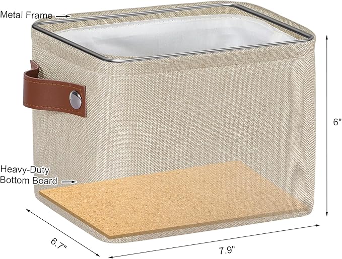 Kntiwiwo Small Fabric Storage Bins, 7.8x6.7x5.9 inch Mini Storage Cubes 4-Pack Storage Basket for Makeup Collapsible Fabric Storage Organizer with Handles, Decorative Basket for Desk, Shelves, Brown
