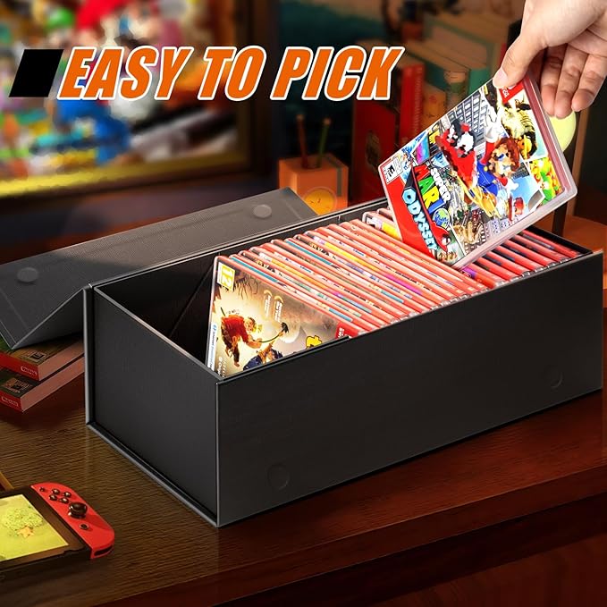 Video Game Holder, Game Disc Storage Box Compatible with Nintendo Switch Game Holder, Organize up to 28 Cases - Black 1 Pack