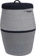 26" x 20" Handcrafted Tall Cotton Rope Basket with Lid, Stylish Flagon Shape with Cover, Clothes Hamper with Top, for Bedroom and Living Room, Two Sides Dark Blue Mix