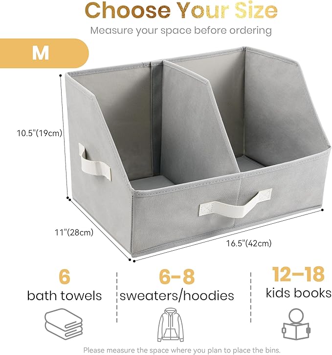 Trapezoid Storage Bin - UPGRADED HEIGHT Closet Organizers And Storage W/ Handles & Adjustable Dividers, Fabric Collapsible Storage Bins For Clothes Storage & Shelf Organizer (6pcs, Medium, Light Gray)