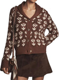 Women Floral Cropped Cardigan Sweaters Shawl Collar Long Sleeve Button Down Knit Jacket Flower Print Knitwear