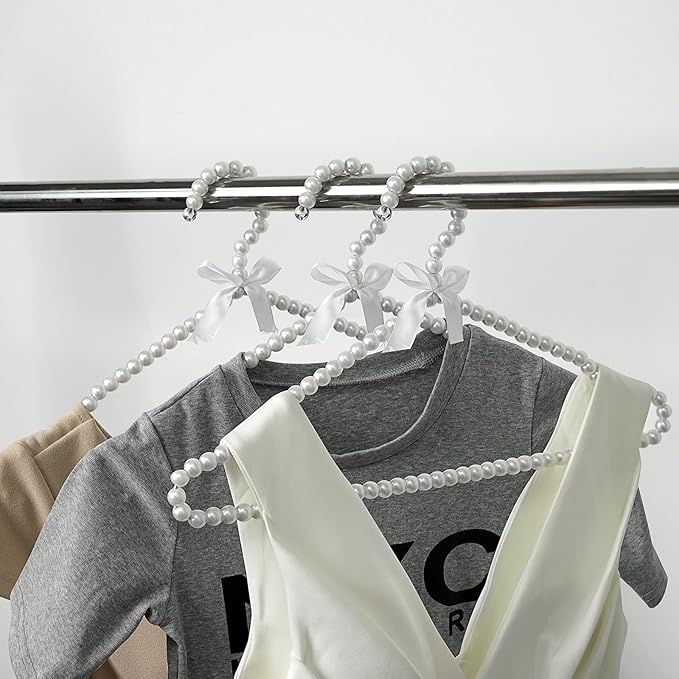 SHIDOW Pearl Hangers, Pearl Clothing Hangers for Women, Pearl Storage, Organizer for Storing Dresses, Coats, Shirts, Pants, Skirts in Bedrooms, Cabinets, Wardrobes (White)
