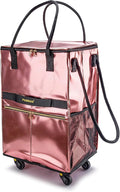 Reusable Grocery Bag on 5 Wheels, Foldable Rolling Tote Bag with Handle and Zipper Cover, Heavy Duty Shopping Cart for Laundry, Market & Travel (Pink, Medium_67L)