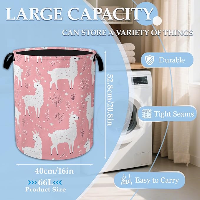Cute Alpaca Laundry Basket Collapsible Laundry Hamper Oxford Storage Bin for Clothes Storage, Toy Organizer, Books and Sundries 16" X 20.8"