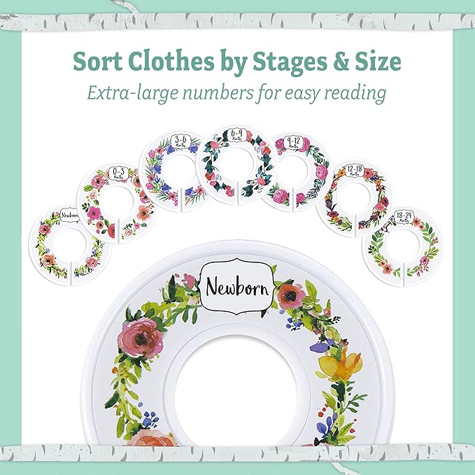 Baby Nest Designs 20 Baby Hangers with 7 Closet Dividers for Nursery Velvet Clothes Hangers Unisex Newborn Essentials Baby Size Organizer for Infant Clothing to 24 Months