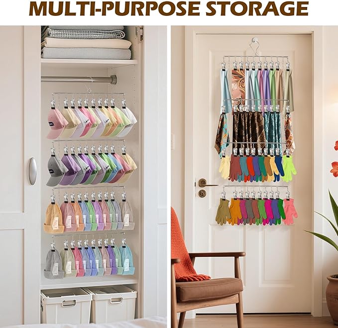 Hat Racks for Baseball Caps, 40 Hooks, Space Saving Hat Organizer for Baseball Caps, Metal Baseball Cap Organizer, Silver