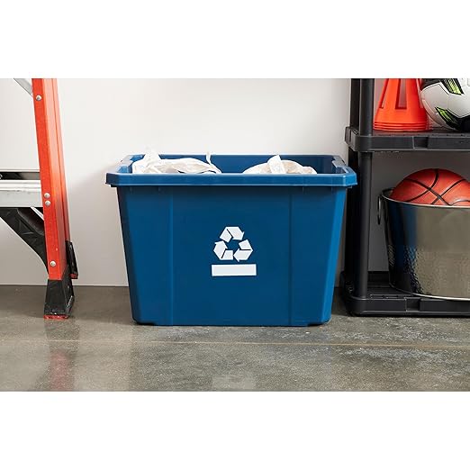 Gracious Living Medium Curbside Blue Box, Plastic 17 Gallon/64 Litre Home Trash Can Refuse and Recycling Bin Container with Built-in Handles (12 Pack)