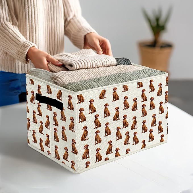 Vizsla Gifts Storage Bins & Boxes with Handles, Dog Mom Dad Lovers Gifts for Women Men Foldable Basket for Organizing, Dog Collapsible Storage Basket for Bedroom Bathroom Clothes Toys