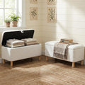 Ottoman with Storage, Storage Ottoman Bench, Entryway Bench with Wood Legs for Living Room, Sitting Area, 2PCS, Cream