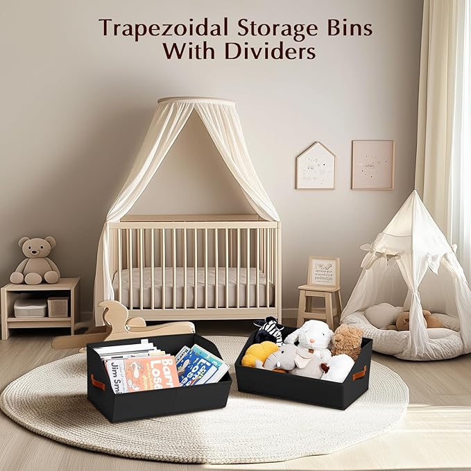 Closet Organizers and Storage Bins - 4 Pack Collapsible Divided Trapezoidal Cube Storage Bins Baskets with Orange Handlefor Organizing Clothes Blankets, Toys, Books, Towels(Black)