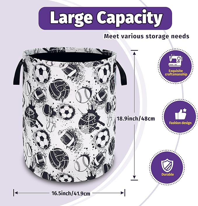 Various Balls Laundry Basket Foldable Oxford Cloth With Handle Portable Colorful Storage Basket Organizer Suitable For Laundry Room/Bedroom/Living Room/Children'S Room (18.9 X 16.5 Inch)
