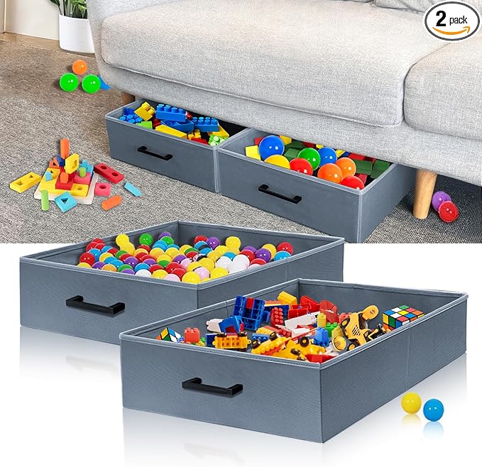 Under Couch Storage, 2 Pack Under Bed Containers, Foldable Under Sofa Storage keeps things out, Under Couch Storage Box for Toys, Blocks, Puzzles, Plush Dolls, Books (23.62 * 15.75 * 5.51in)