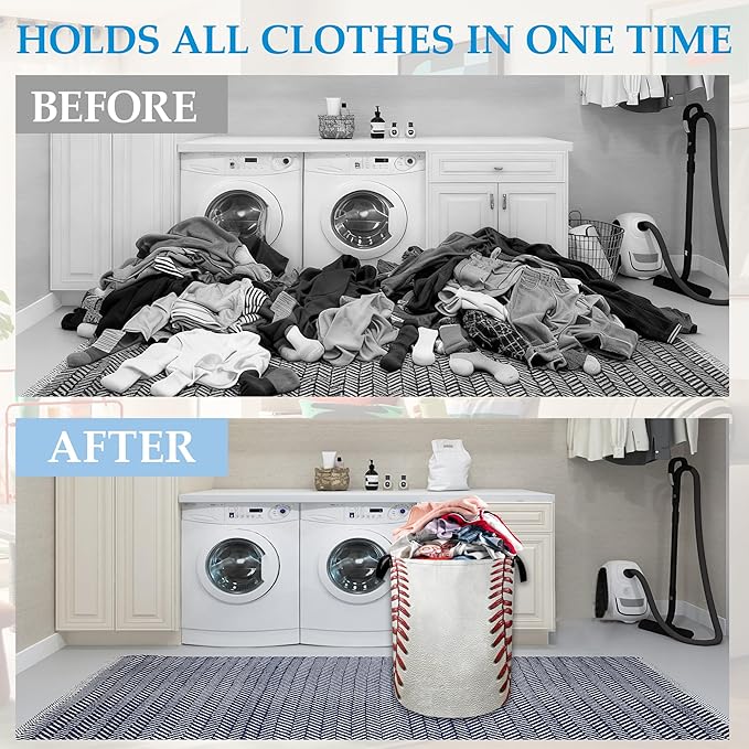 Baseball Art Laundry Basket Oxford Laundry Hamper Collapsible Clothes Toy Storage Bin for Bathroom Bedroom Room Decor 16 X 20.8 Inch