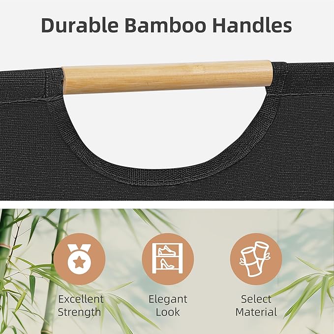 STORAGE MANIAC 2-Pack Large Laundry Hamper, 100L (26.4 Gal) Collapsible Laundry Basket with Bamboo Handles, Freestanding Waterproof Clothes Hamper for Laundry Room, Bedroom, Dorm, Towels, Toys, Black